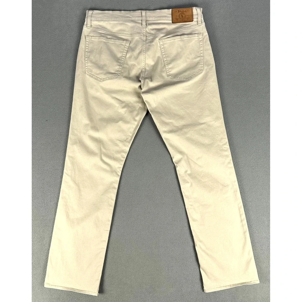 Polo Ralph Lauren Pants Mens 32x30 Beige Varick‎ Slim Straight Sateen Pony Logo